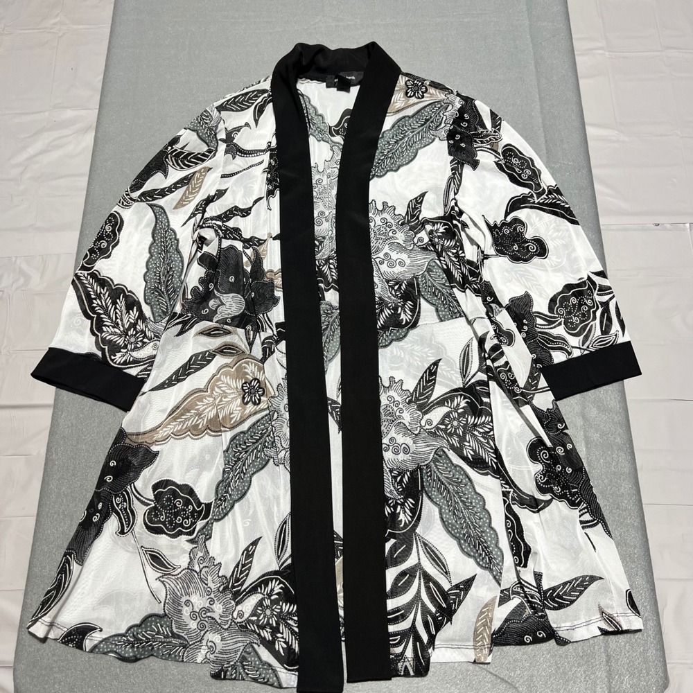 R&M Richards Womens Floral Paisley Sheer Open Front Cardigan Jacket Black 14